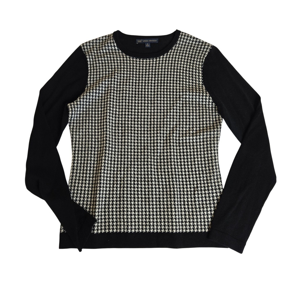 Brooks Brothers Size S Houndstooth Wool Pullover Fitted Preppy Old Money Sweater